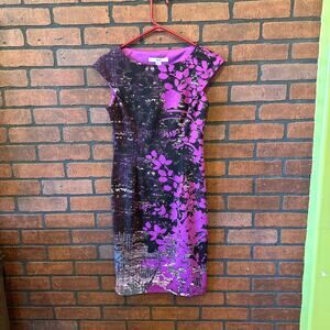 NWT Stitch Fix Wisp Tressa Ponte Dress Size 2 Purple Black Floral Professional